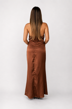 MIDI SATIN DRESS / CAFÉ