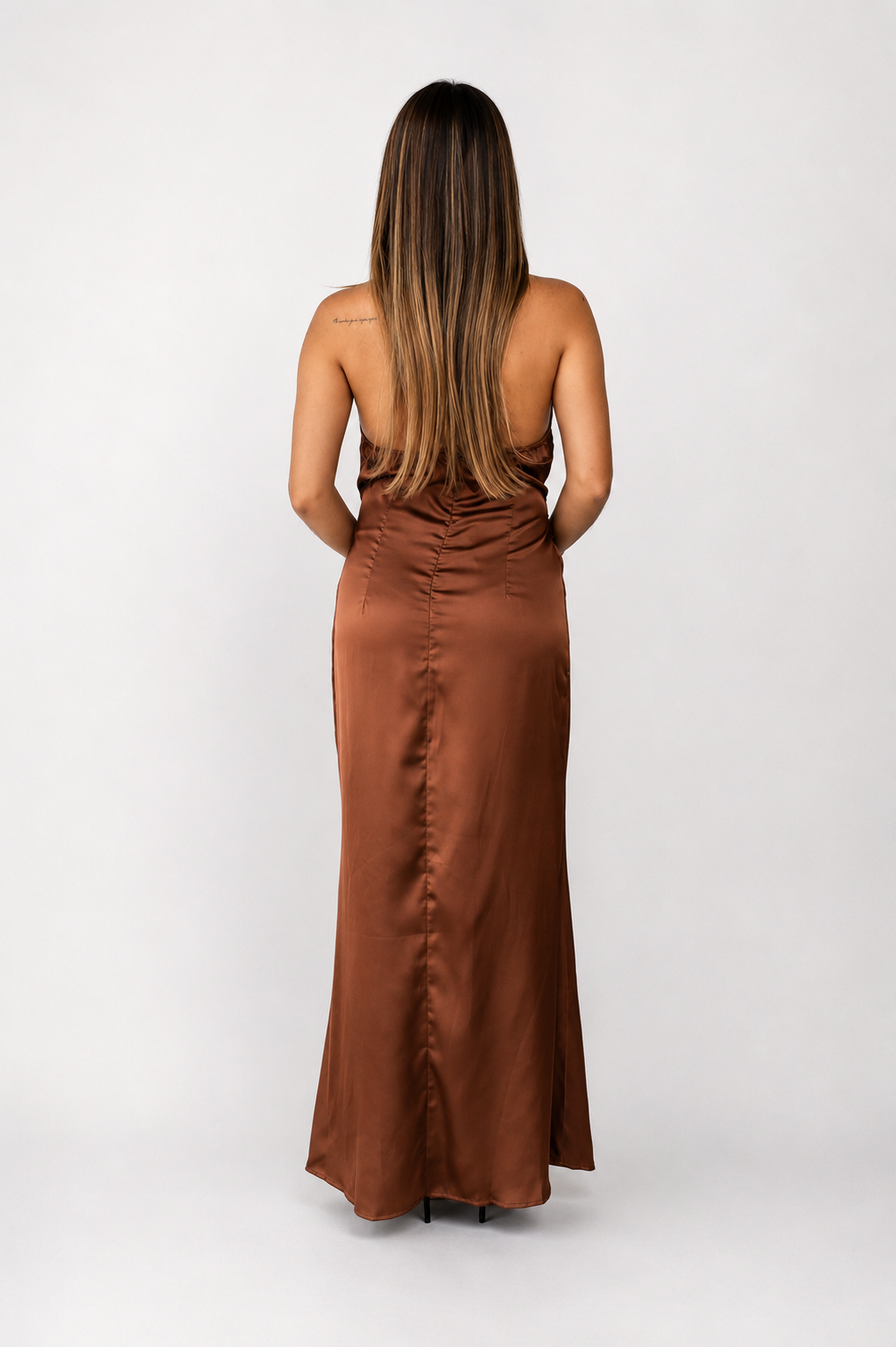 MIDI SATIN DRESS / CAFÉ