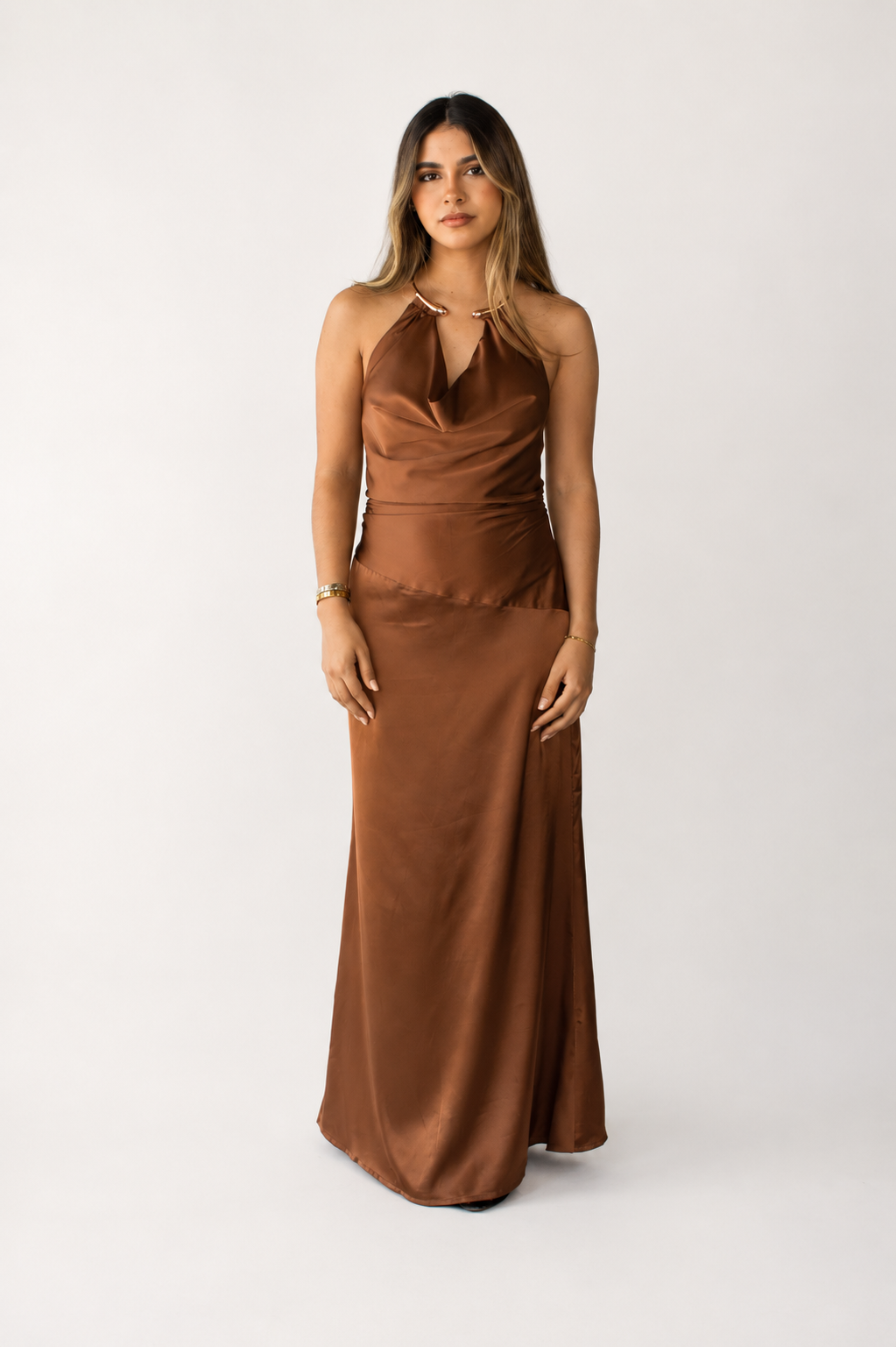 MIDI SATIN DRESS / CAFÉ