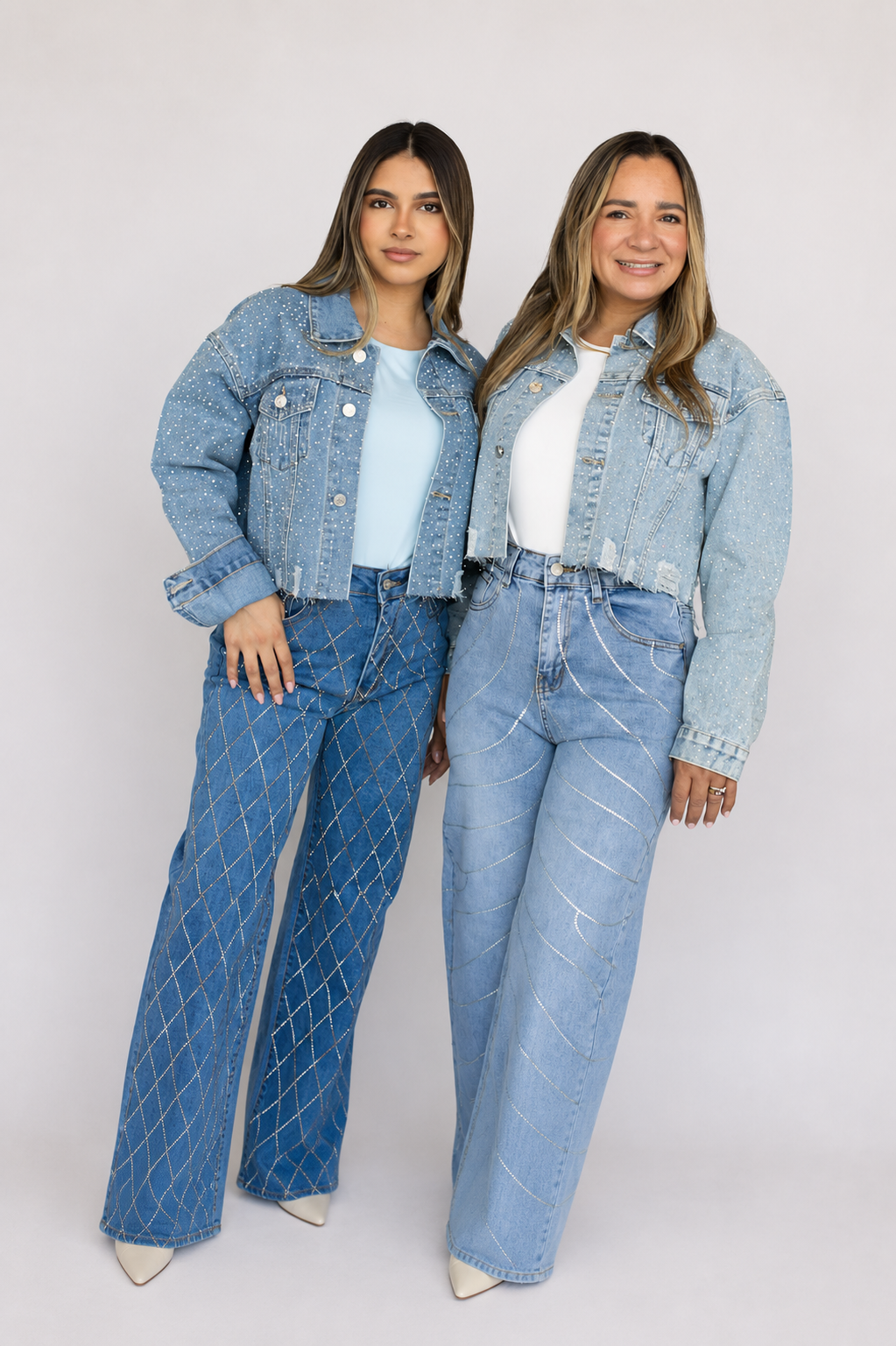 GLITTER CROPPED DENIM JACKET / LIGHT DENIM