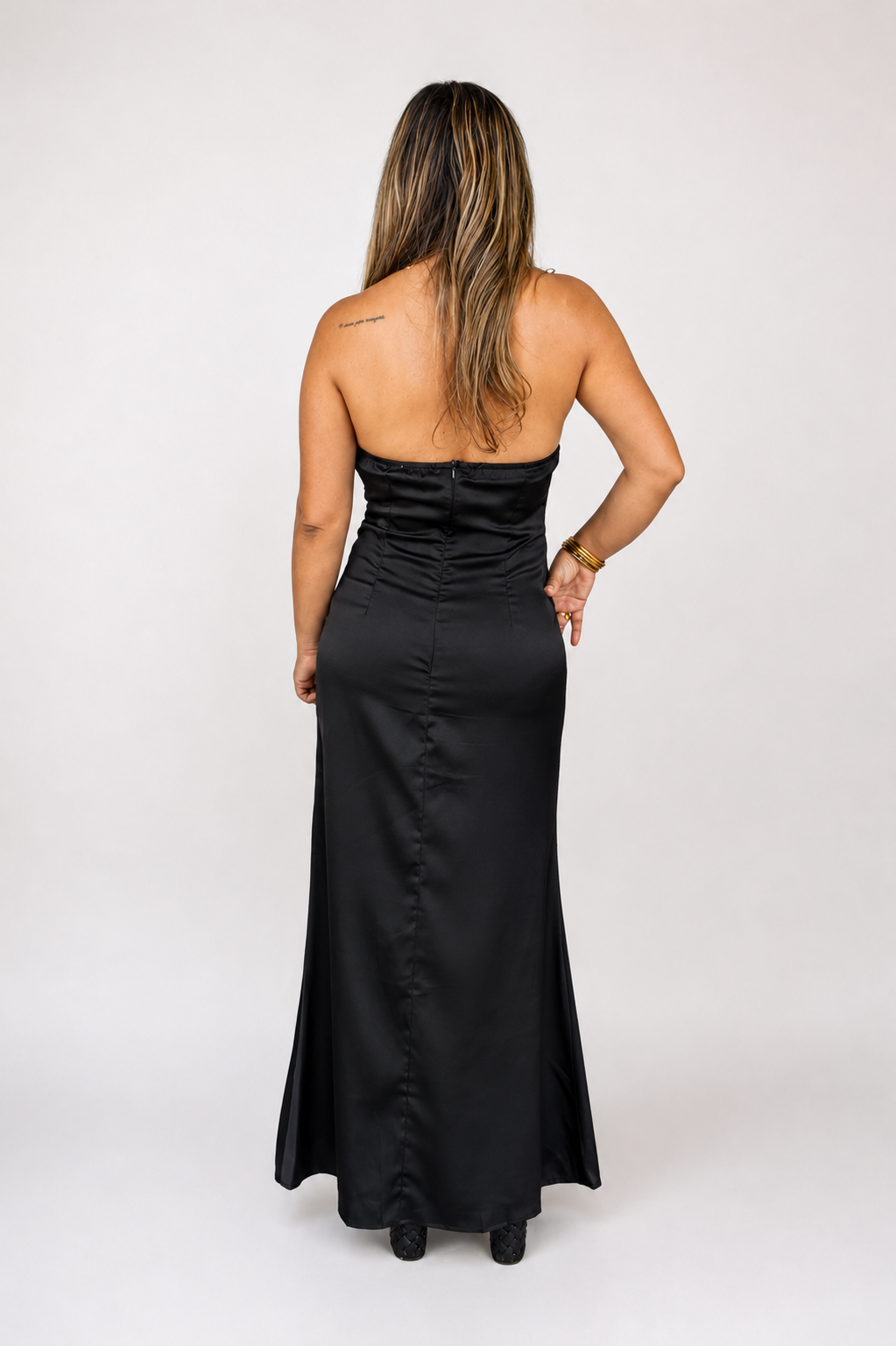 MIDI SATIN DRESS / NEGRO